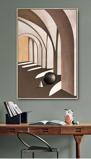 北欧轻奢抽象光影空间建筑单幅风景玄关装饰画