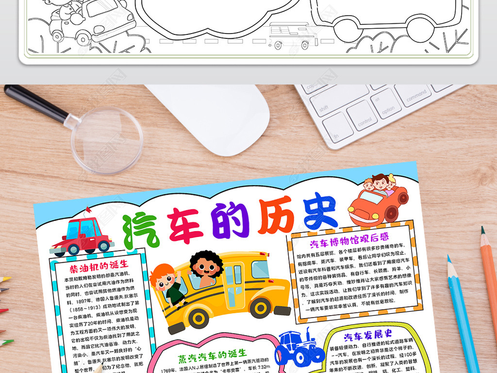 汽车博物馆小报科普展览汽车历史参观手抄报素材