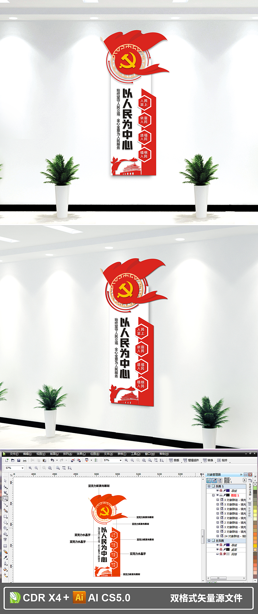 原创以人民为中心竖版党建文化墙
