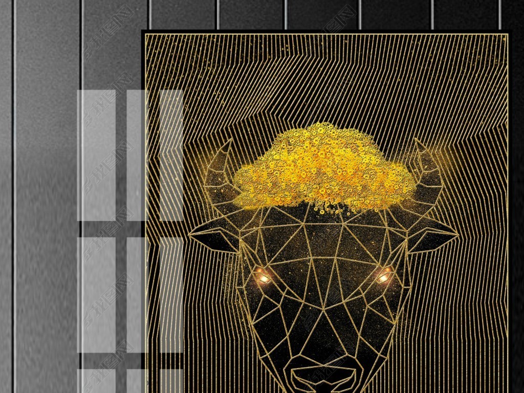 北欧抽象黑金几何线条羊头创意动物轻奢装饰画