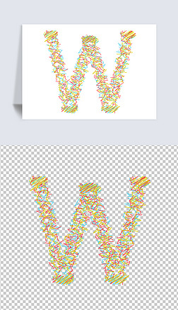 26字母w免抠元素|手绘涂鸦风矢量线段渐变大写英文26个字母ai免扣png