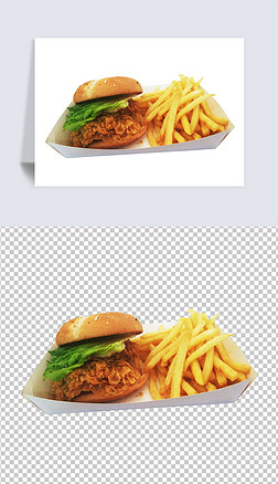 原创汉堡-薯条组合套餐免扣摄影图