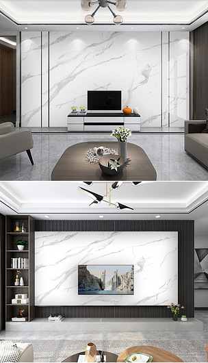 现代轻奢悬空爵士白木格栅大理石纹背景墙