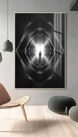 现代简约抽象黑白光影艺术创意空间建筑玄关装饰画