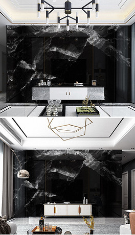 深色黑色商务黑白根酒店娱乐会所足浴公司ktv前台工装背景墙