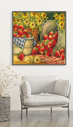 北欧油画水果厨房装饰画纯手绘草莓装饰画一