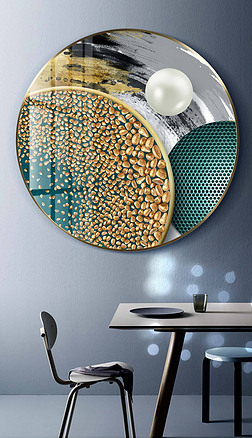 抽象石子画装饰画|新中式抽象轻奢圆形石子装饰画几何后现代高档玄关