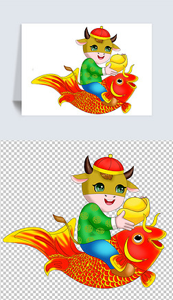 新年新春牛年春节生肖年画门贴卡通贴纸新年装饰免抠元素