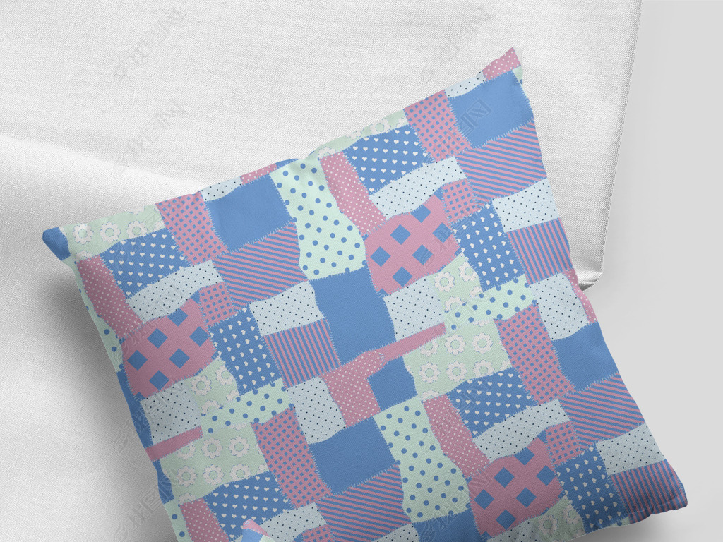 北欧时尚清新拼接布纹波点印花抱枕