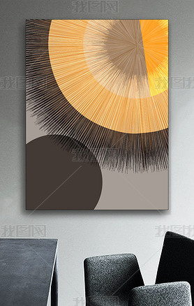 未来の梦想抽象橙黑色圆环形线条重叠装饰画
