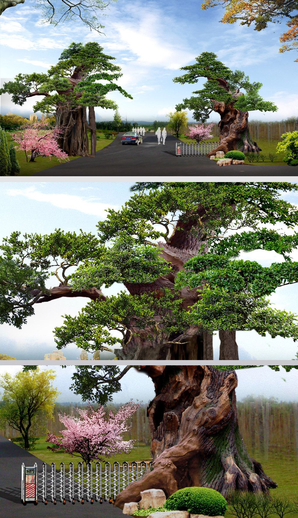 风景区仿真古树榕树大门psd分层源文件设计素材