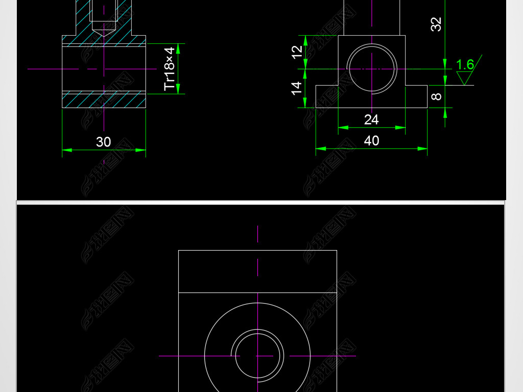 原创机械零件紧固件方块螺母cad图版权可商用