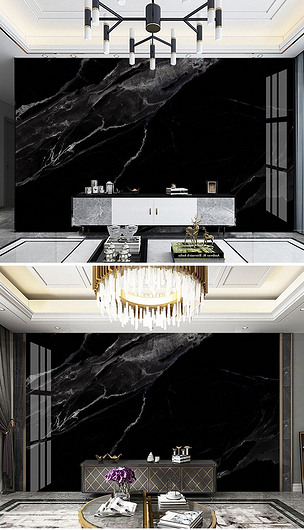 商务黑白灰酒店会所黑色大理石纹前台工装背景墙