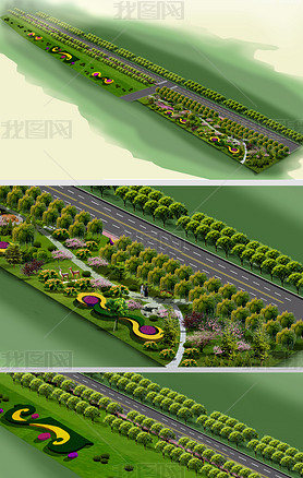 道路景观绿化鸟瞰图PSD分层源文件设计效果图