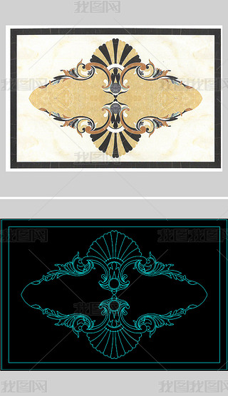 简约轻奢长方形客厅大堂水刀拼花cad图库