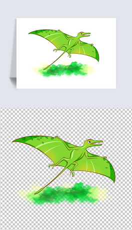 绿色可爱恐龙翼龙免抠ins风手绘卡通动物