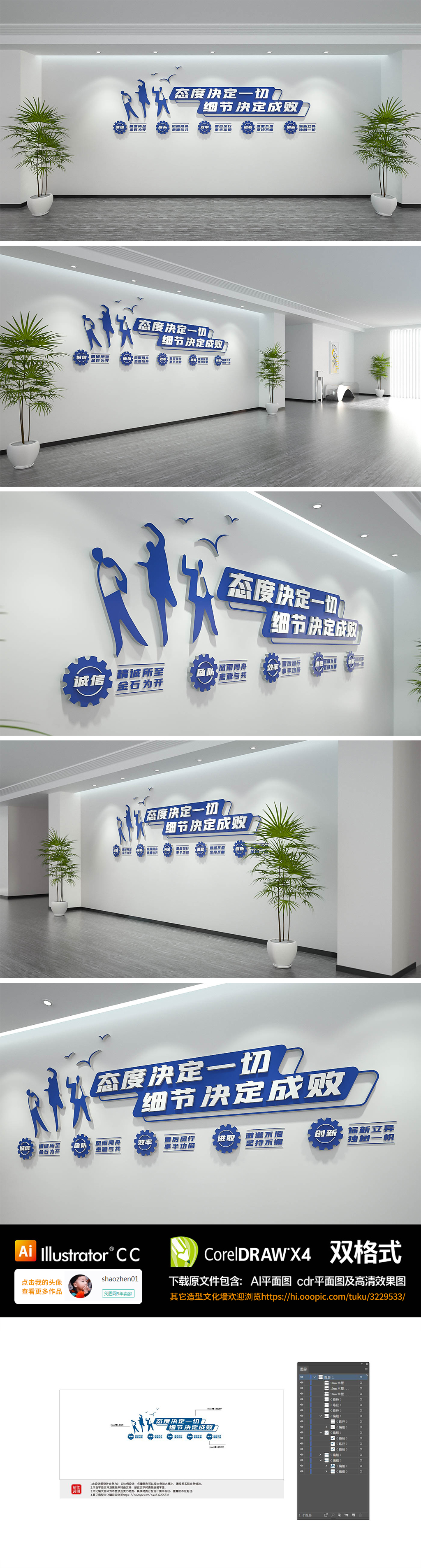 企业理念态度决定一切细节决定成败企业励志文化墙