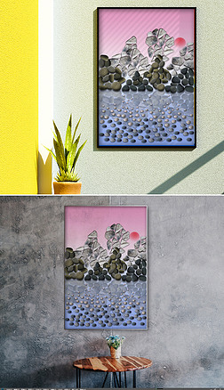 抽象石子画装饰画|现代简约抽象拼贴山水倒影石子装饰画