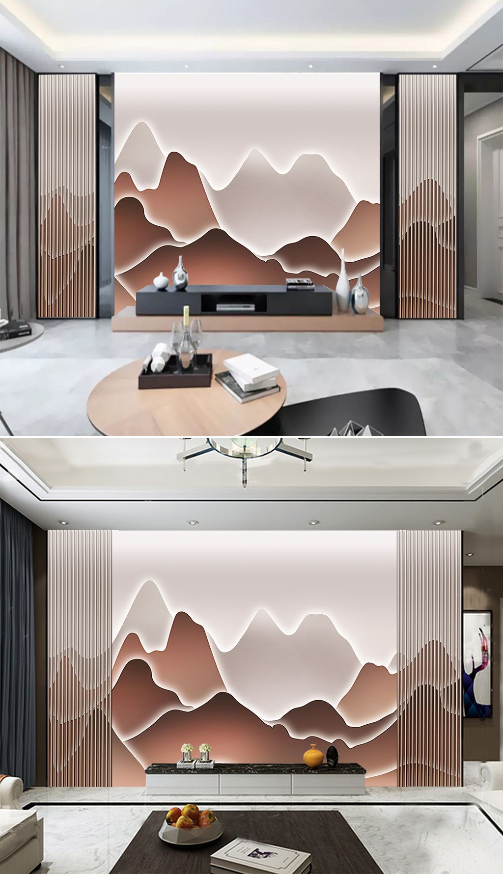 我图网提供现代创意抽象立体山水线条大理石爵士白轻奢光影背景墙悬浮