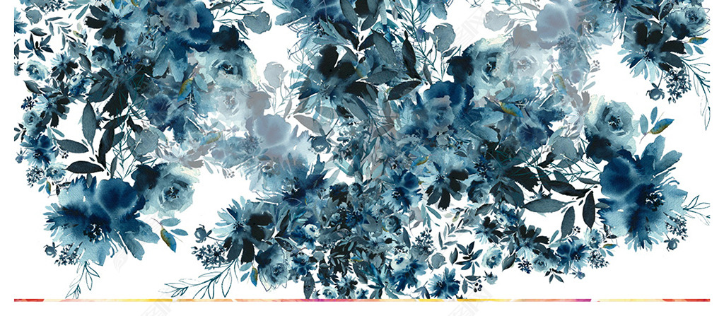 北欧简约蓝色花卉图案门帘