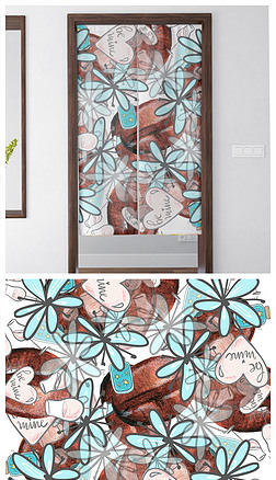 北欧简约咖啡豆花卉图案门帘