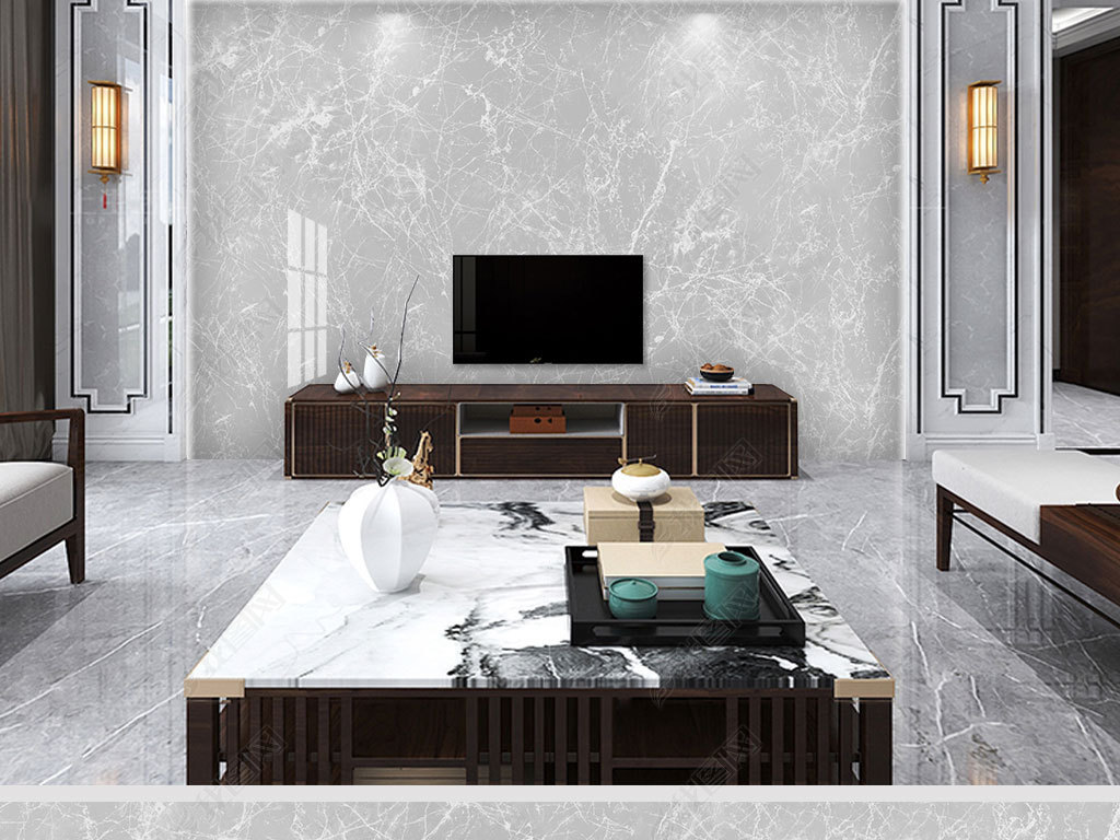 原创石纹大板渗墨爵士白大理石纹背景墙岩板背景墙