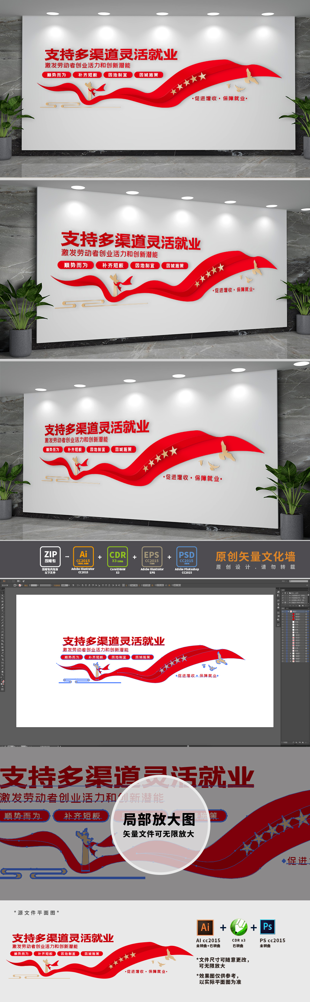 原创多渠道灵活就业文化墙-版权可商用