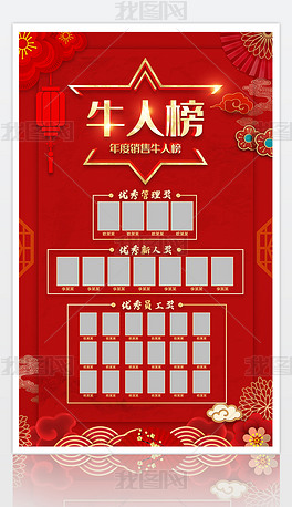 原创红色喜庆大气光荣榜精英榜牛人榜海报展板设计版权可商用