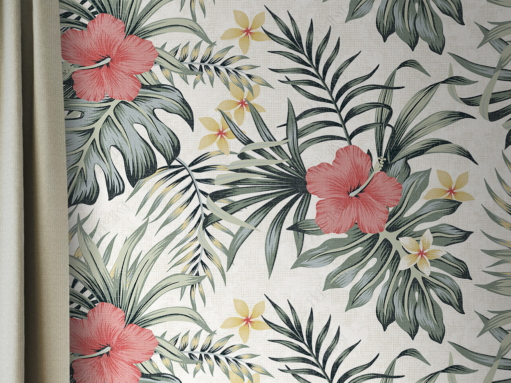 美式田园植物花卉图案壁纸墙纸布艺背景墙布下载-编号24166459-植物壁