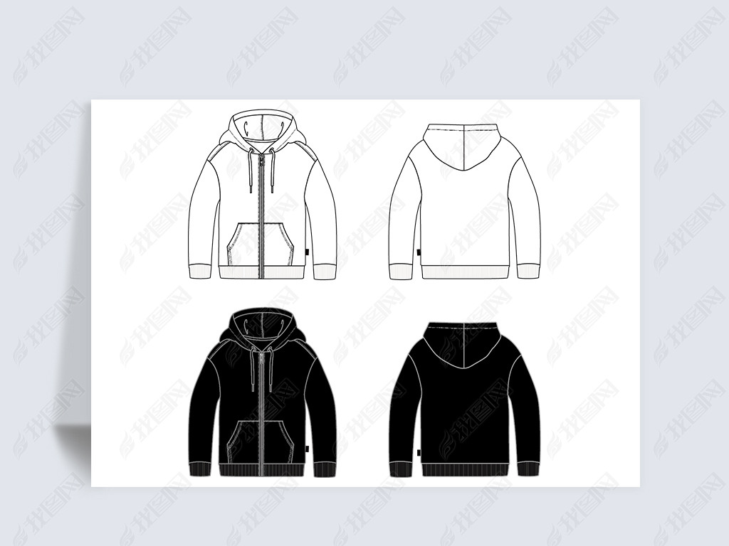 原创服装连帽开衫卫衣外套线稿元素免抠素材矢量png-版权可商用
