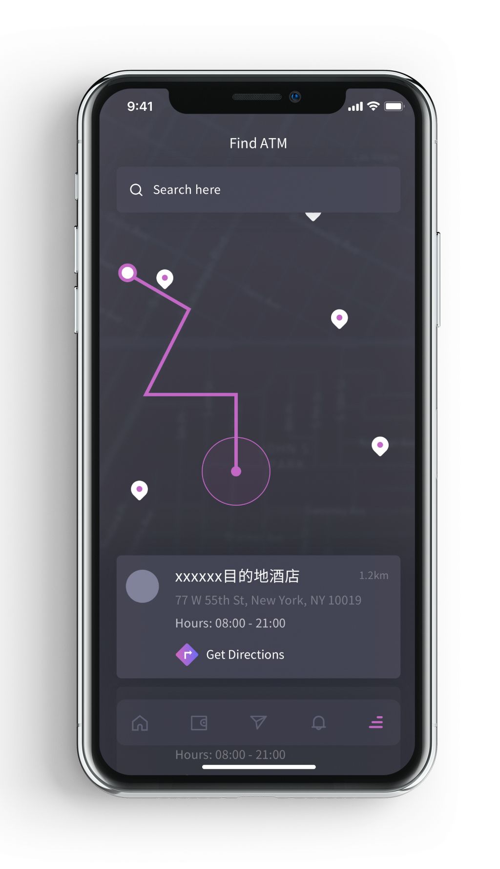 时尚夜间地图导航定位app手机界面