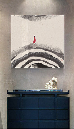 分层禅意装饰画抽象水墨线条新中式禅画极简书房茶室禅意挂画