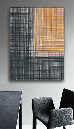 铁丝设计装饰画|心灵の窗户抽象黑灰黄色铁丝横竖线条装饰画