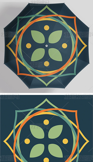 现代时尚创意几何图形绿色雨伞印花图案设计