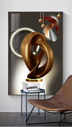 原创后现代轻奢抽象金属雕塑光影空间未来时尚装饰画玄关3版权可商用