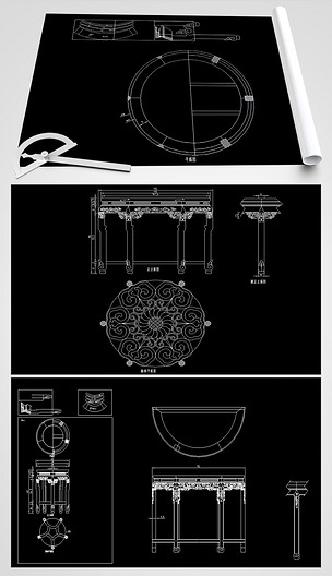 圆桌cad平立面图
