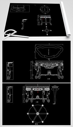大狮脚异形桌cad平面图