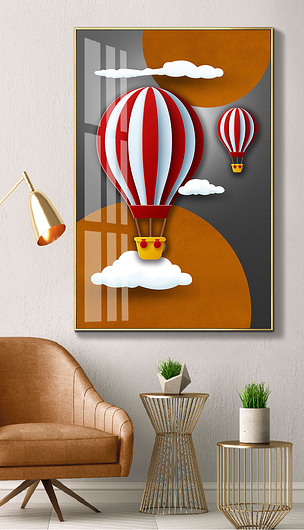 现代简约抽象立体动物北欧轻奢热气球个性橙色玄关装饰画