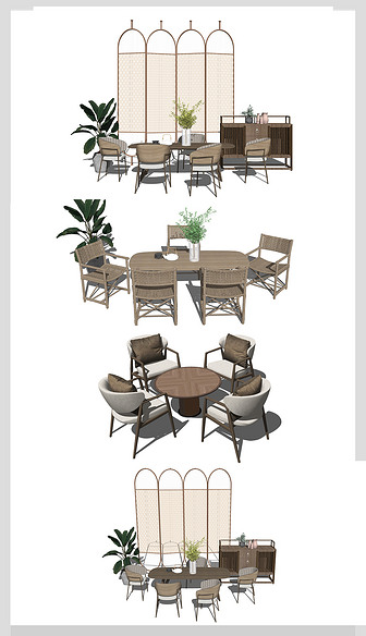 新中式风格休闲桌椅休闲椅茶具su模型