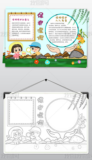 保护湿地小报保护河流水鸟手抄报保护环境电子小报