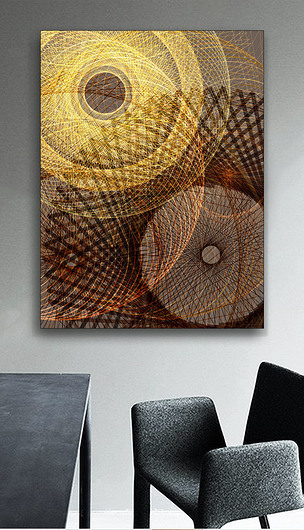 精神の领袖抽象暗金褐色光芒圆形曲线装饰画