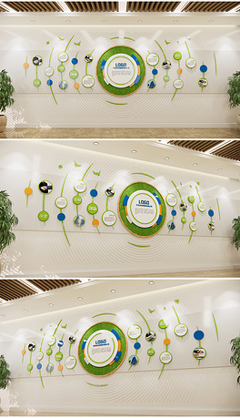 圆形弧线条简介公司形象墙办公室企业文化墙绿色环保主题企业文化墙