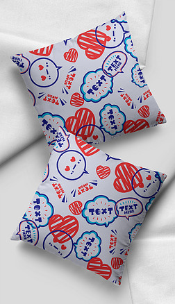 创意简笔画卡通可爱爱心印花抱枕