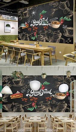 现代简约餐饮美食咖啡店黑板餐厅酒店工装壁画背景墙36-2