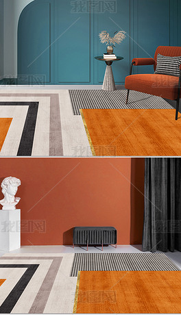 北欧现代简约轻奢爱马仕橙色千鸟格几何百搭地毯地垫客厅图案设计