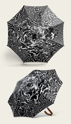 原创黑白深色时尚简约抽象花纹雨伞图案太阳伞