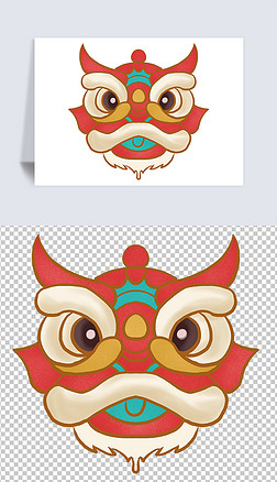 醒狮免抠元素|国潮风新年元素醒狮图案手绘插画免抠元素