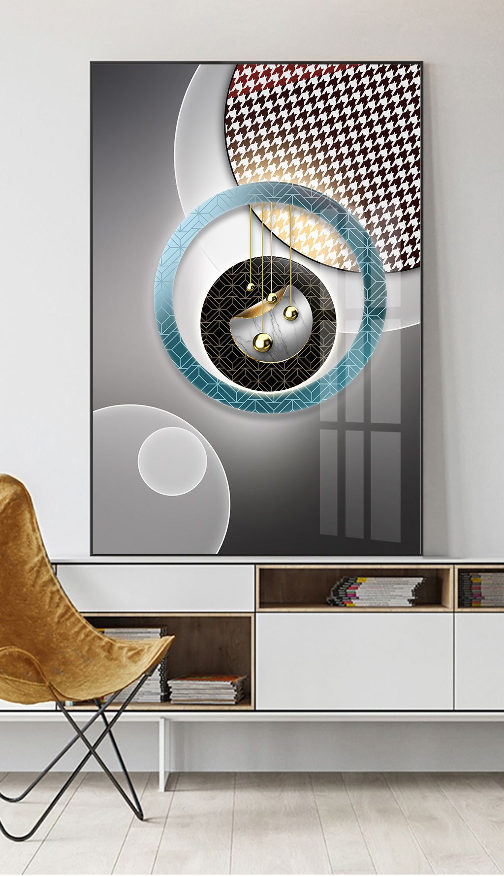 北欧轻奢简约艺术光影抽象几何爱马仕橙立体晶瓷客厅装饰画玄关画