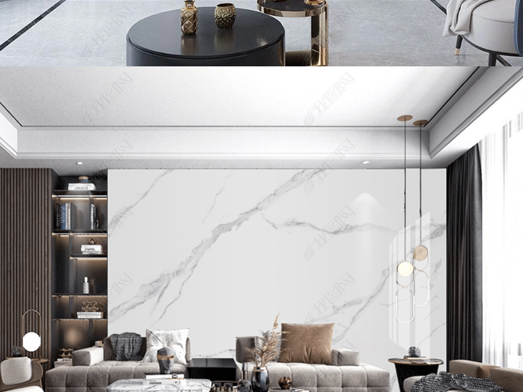现代大气简约爵士白鱼肚白简约石纹背景墙