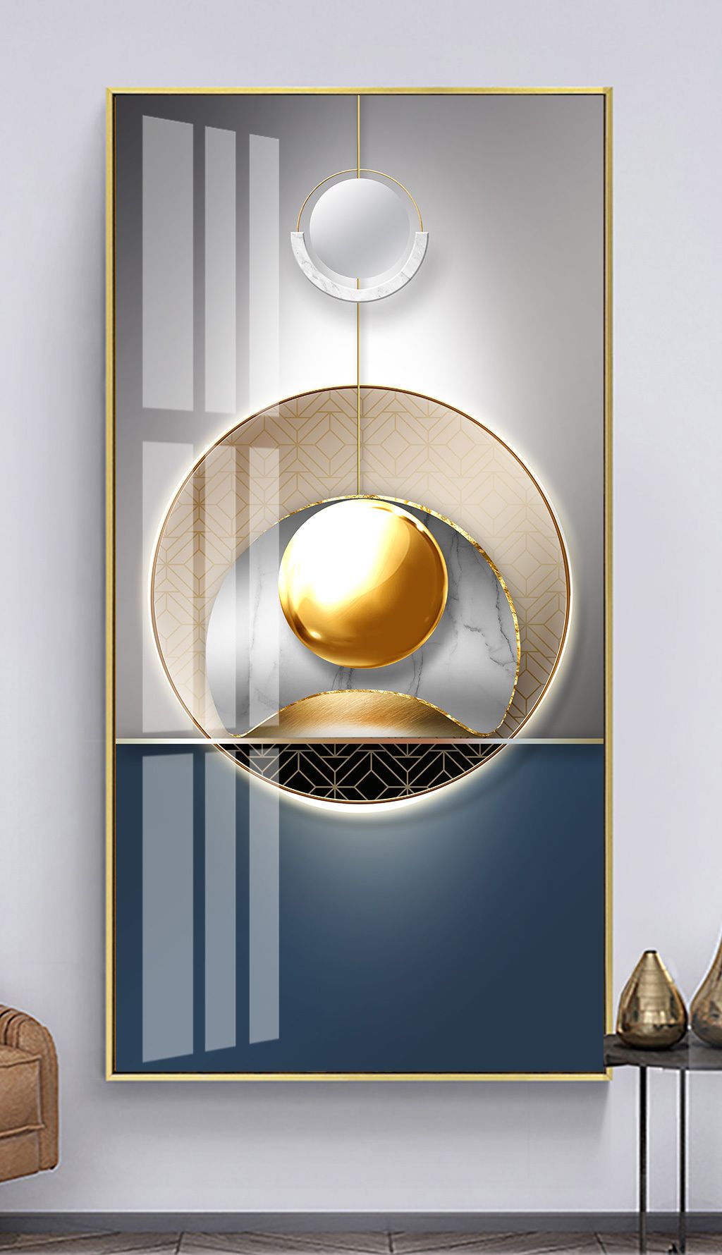 我图网提供现代简约轻奢几何拼接抽象客厅光影装饰画晶瓷玄关装饰画